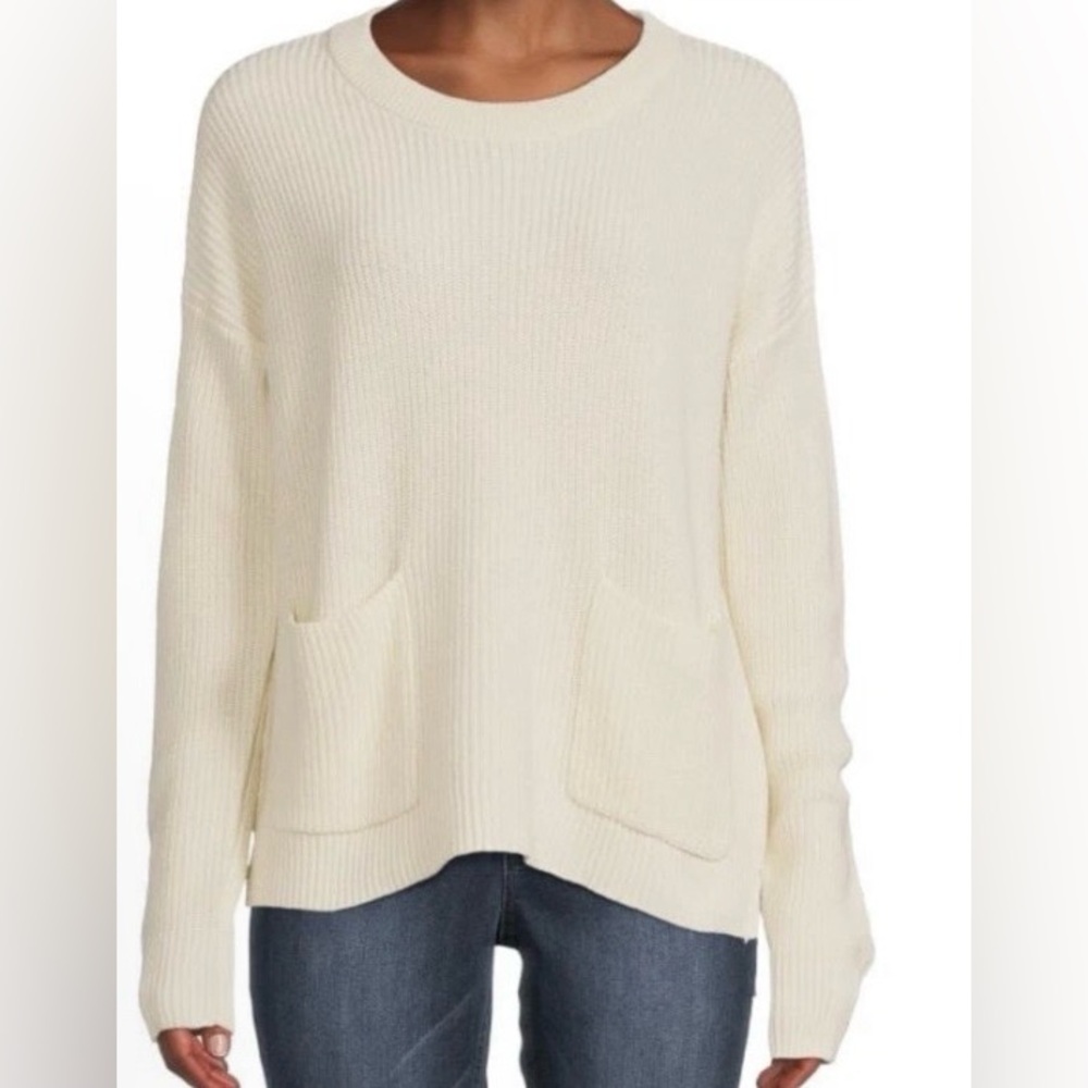 Women's Madewell M Off-White Ribbed Crew Neck Sweater